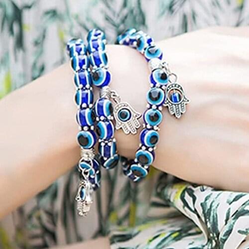 Demon Eye Necklace Bracelet Evil Eye with Rope Blue Eye Pendant for Women Men Boys Girls Blue Eye Beads Protect Chain