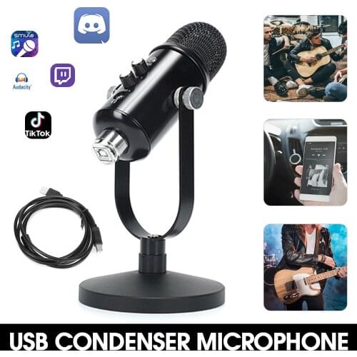 Wired USB Condenser Microphone Computer Microphone Desktop with Stand POP Filter for Laptop Game Live Stream Recording Headphone