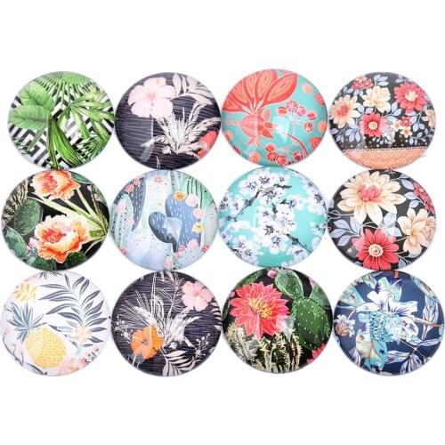 Reidgaller Mixed Floral Pattern Photo Glass Cabochons 12mm 16mm 20mm 25mm 30mm Diy Jewelry Making Components