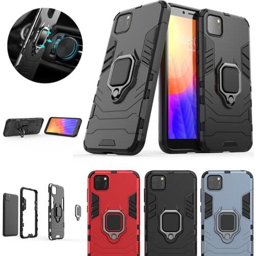 Luxury Armor Shockproof Phone Case For Huawei Y5P Y6P Y7P Car Holder Magnetic Ring Back Cover For Honor 9S 9A 9C Soft Coque Capa