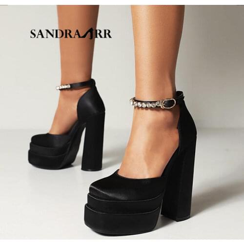 SANDRA JRR Summer Shoes Low Heels Sandals Square Toe Leather Mary Janes Pumps Women Double Buckle Sandals