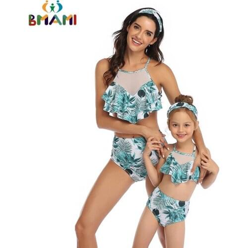 Family Matching Leopard Swimwear Mother Daughter Women Kid Baby Girls Swimsuit Mum And Daughter Clothes Mom And Me Bikini Set