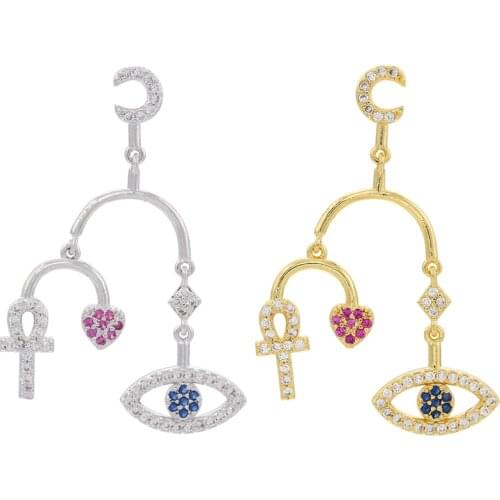 ZHUKOU one pair 2021 NEW women Evil Eye Stud Earrings gold/silver color Exquisite earrings with heart charms Women Jewelry VE340