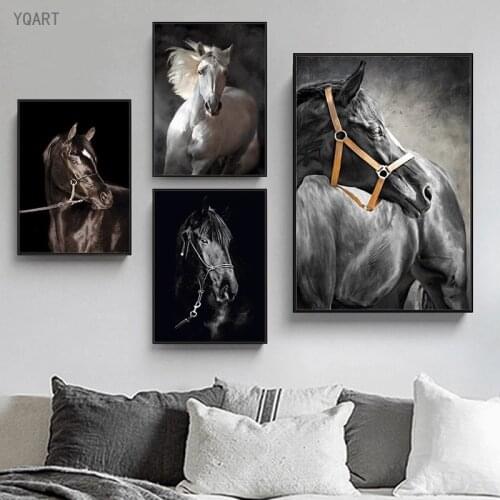 Nordic Black and White Horse Canvas Posters Printings Lions Wall Art Paintings Pictures for Modern Living Room Home Decoration