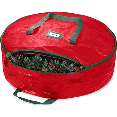 Foldable Christmas Wreath Storage Bag with Handle Tear Resistant Clean Up Holiday Carry Organizer