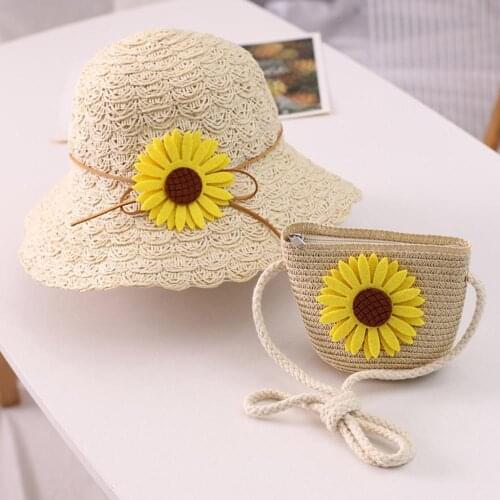 Boho Sun Flower Straw Sun Hat for Girls 2-8 Age Straw Woven Big Brim Suncreen Hat Children Tourism Sun Hat #20