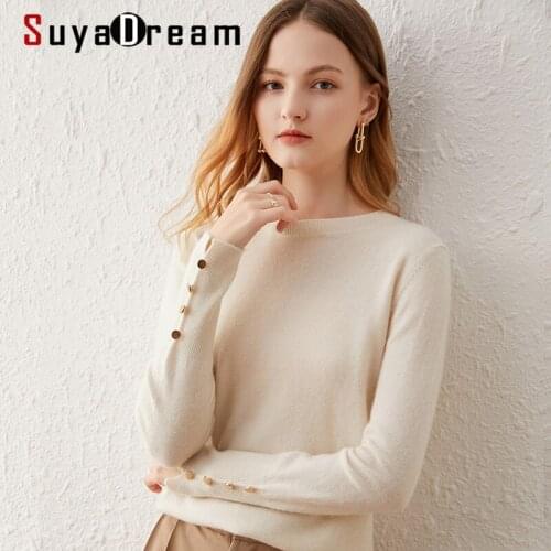 SuyaDream Women Sweaters 65%Cashmere 35%Wool O neckPullovers 2021 Fall Winter Warm Sweaters for Woman