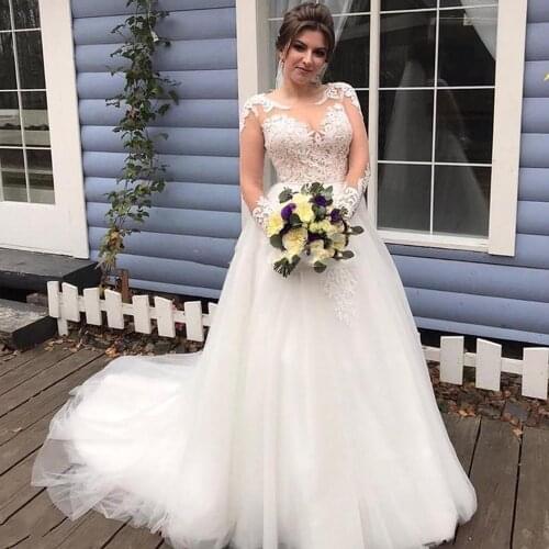 Princess wedding dress long sleeve vestido de noiva tulle lace sexy perspective aliexpress france custom robe de mariage bride