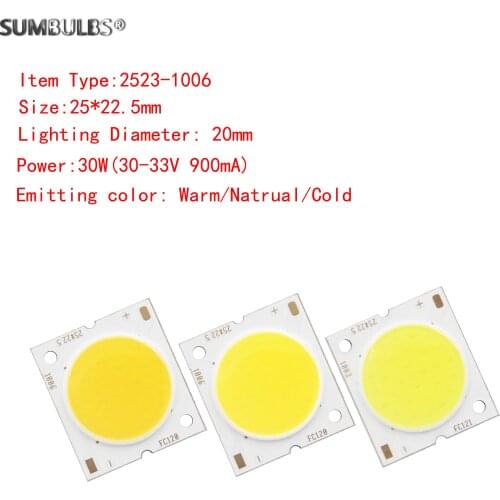 SUMBULBS 5pcs led cob Light source 25x23mm 30W DC 30V-33V 900mA CCT 3000K 4200K 6500K for down track lamp led diode CHIP bulb