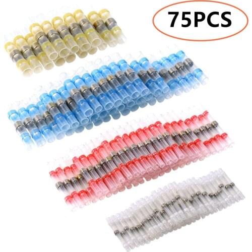 75PCS AWG 22-10 Waterproof Solder Seal Sleeve Wire Connectors Heat Shrink Butt Connector Butt Splice Wire Terminals for Car Boat