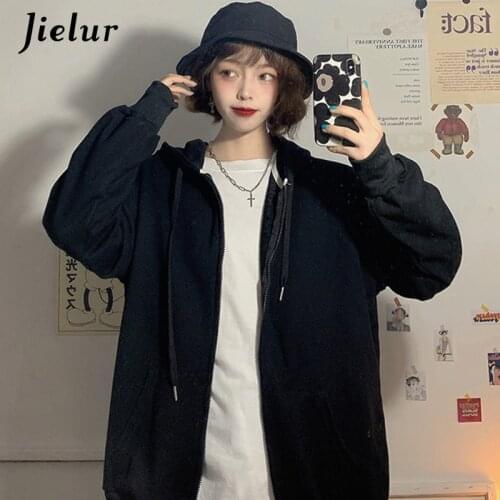 Jielur 2020 Brick Red Black Gray Hoodies Female Zip-up Tracksuit Autumn Harajuku Cool Street Fashion Womens Sweatshirt M-XXL