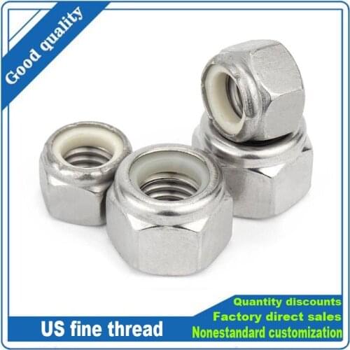 UNF 10# 1/4 5/16 3/8 7/16 1/2 304 A2-70 Stainless Steel UK US Fine Thread Hex Nylon Insert Lock Nut Self-locking Nylock Locknut