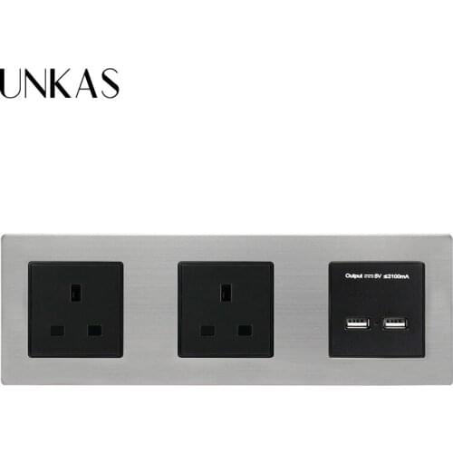 UNKAS Outlet With Dual USB Smart Charging Port 5V 2A Output UK Standard Double Power Socket Grounded Electrical