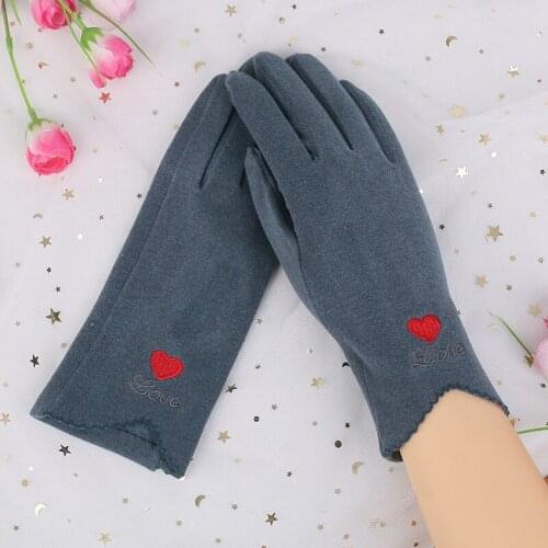 Spring Autumn Female Thin Warm Cashmere Full Finger Love Heart Bow Sports Cycling Mittens Women Touch Screen Driving Gloves J21