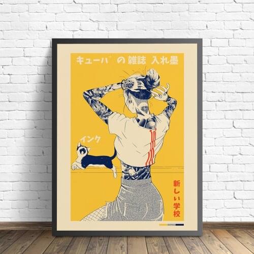 Japanese Canvas Print La Tinta Cat Poster Art Vintage Magazine Painting Wall Pictures For Living Room Home Decoration No Frame