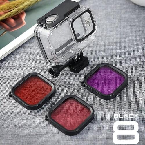 60M Waterproof Case Filter Diving swimming Protective Shell Purple Pink Red len Filter For GoPro Hero 8 Black Action Camera