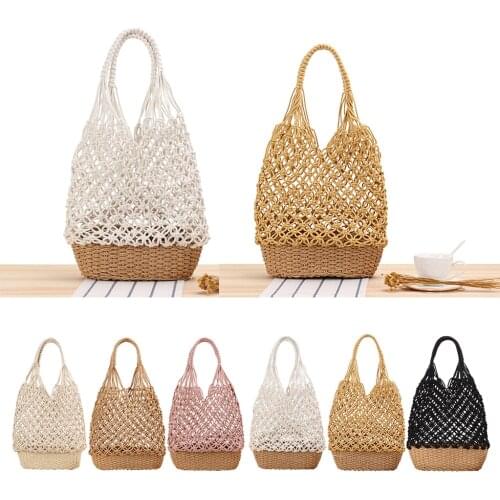Womens Boho Handmade Straw Shoulder Bag Summer Beach Hollow Woven Bag Tote