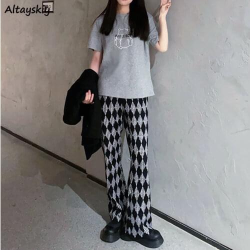 Pants Women Geometric Wide Leg Ulzzang Loose Full Length All-match Female Spring Big Size 4XL Fashionable Retro Leisure Trouser