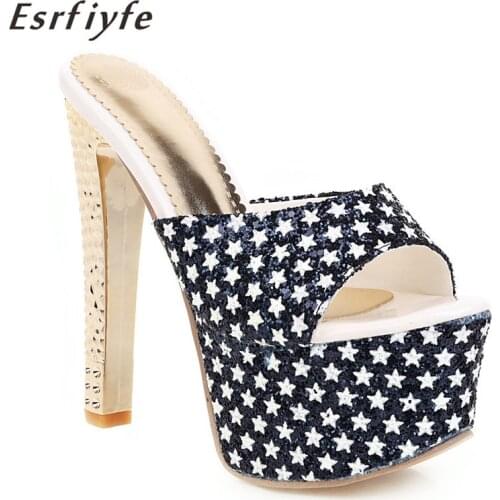 ESRFIYFE 2021 New Summer Large Size 17 Mixed Color Women Slipper Platform Super High Heels 17cm Thin Heel Solid Womens Shoes
