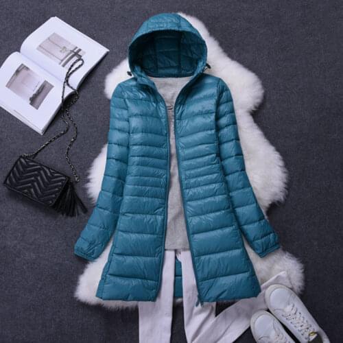 Ultra-light Plus Size 7XL Thin Down Jacket Women 2021 Autumn Winter Slim long Hooded Warm White Duck Down Coat Womens Outerwear