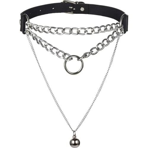 Punk choker chain necklace with ball gothic choker collar goth pendant necklace women black leather emo rave jewelry