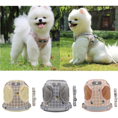 New Adjustable Dog Vest Plaid Breathable Mesh Waistcoat Pulling Rope with Reflective Strip for Safe Walking Dogs Pet Products