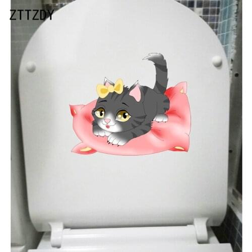 ZTTZDY 22*18.6CM Pet Little Cat Wall Decal Toilet Sticker Kids Bathroom Home Decoration T3-0338