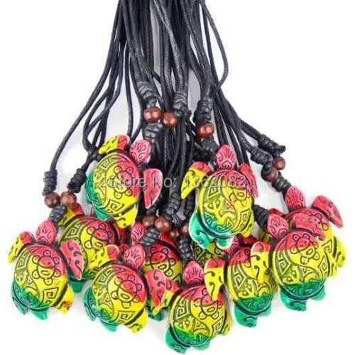 12pcs Tribal Style Yak Bone Carving Colorful Frog Sun Smile Sea Turtles Pendant Necklace Amulet Gift MN229