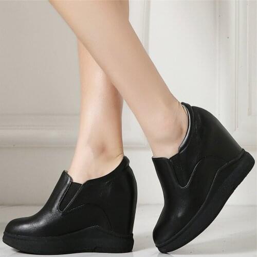 Platform Wedges Pumps Shoes Women Genuine Leather High Heel Ankle Boots Female Low Top Round Toe Fashion Sneakers Casual Shoes