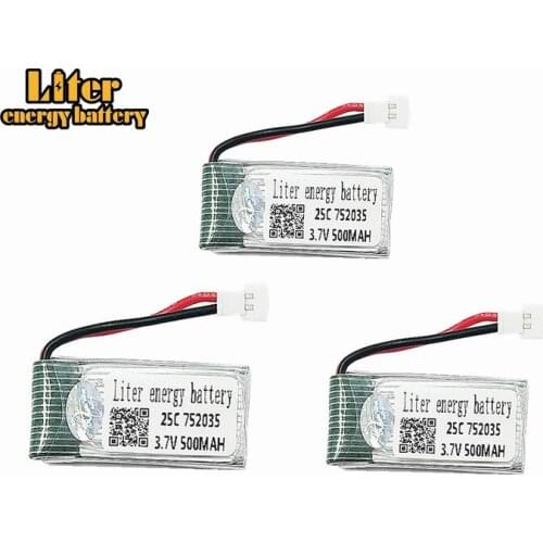 3pcs 3.7V 500mAh 25C Drone Rechargeable Lipo Battery 752035 For RC Drone E33 E33C H99W KY101 H31 H6C H98 H107 Quadcopter