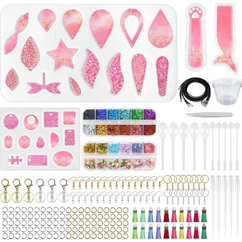 3Pcs Epoxy Resin Silicone Jewelry Mold DIY Jewelry Craft Mold Set Contains Keychain Tassels and Glitter Powder Accessories