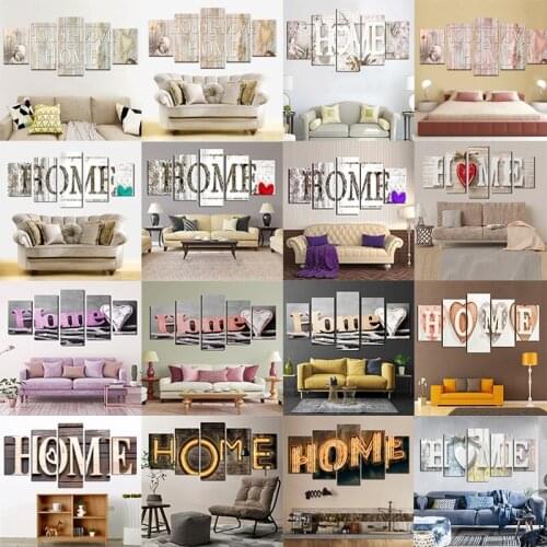 Unframed 5 Pieces Letter Canvas Painting LOVE HOME Wall Art Print Pictures for Home Living Room Bedroom Wall Decoration Poster