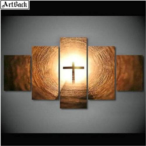 5d diy diamond painting cross Christian full square drill mosaic artwork 3d round embroidery sticker 1 set of 5 pieces