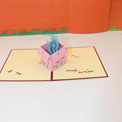 7 Colors 3D Handmade Comic Hidden In Box Laughing Cat Paper Invitation Greeting Cards Kids Birthday Family Meeting Creative Gift