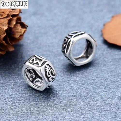 Large-hole Beads 100% 925 Silver Tibetan Six Words Beads 925 Sterling Buddhist OM Mantra Loose Beads DIY Bracelet Bead
