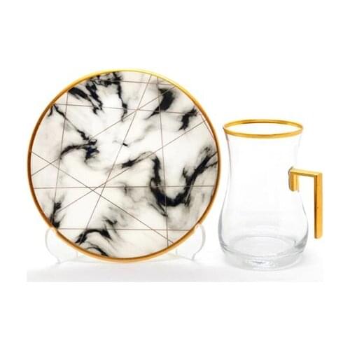 Drop Handles Tea Set 12 pieces White Marble