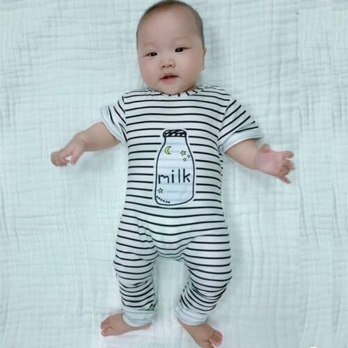 Newborn Striped Romper Baby Girls Boys Summer Jumpsuit Infant Cotton Milk Bottle Print Rompers 0-3Yrs 2021 New Arrive 40