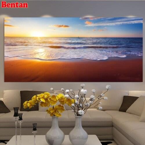 DIY Round diamond embroidery scenery 5D Diamond Painting Sunrise Seascape Cross Stitch full Square Rhinestones Mosaic Decor art