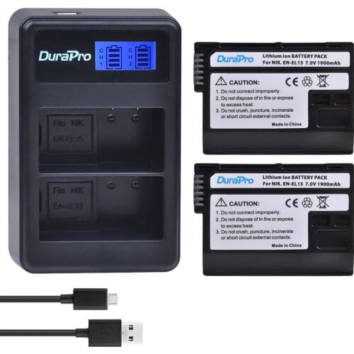 2Pc EN-EL15 ENEL15 EN EL15 Lion Battery Pack + LCD USB Dual Charger for Nikon D800E D800 D600 D7100 D7000 D7100 V1 MB-D14 Camera