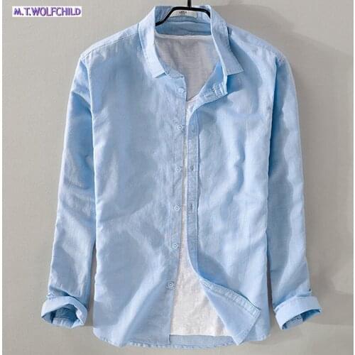 Quality Mens Linen Shirts Long Sleeve Autumn Breathable Mens Casual Shirts Slim fit Solid Cotton Shirts Men