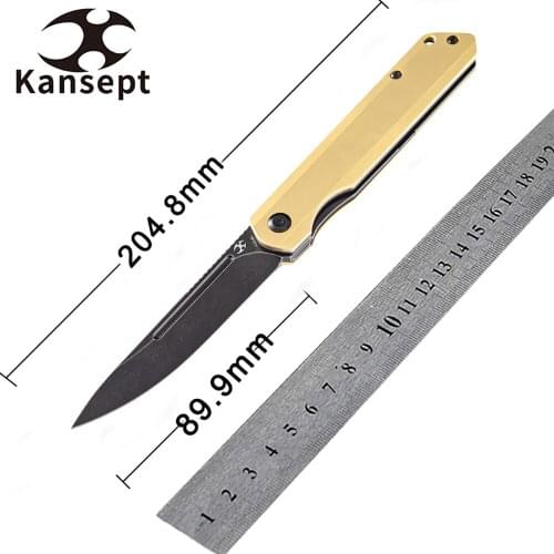 Kansept Prickle k1012B1Pocket Gentleman Front Flipper Knife 3.53'' S35VN Blade Brass Handle Tactical Camping Folding Knife