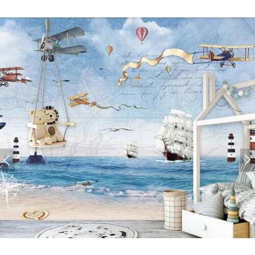 Carton Airplane Wall Mural Photo Wallpaper for Living Room Wall Paper Rolls Contact Paper Sailboat Sea 3d Wall Murals Custom