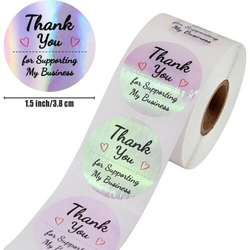 500PCS Round Holographic Silver Gold Thank you Sticker Wedding Invitations Seals Candy Favors Gift Boxes Labels Laser Sticker