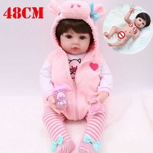 48cm Reborn doll soft full silicone body reborn baby with piggy clothes lovely bebe reborn bonecas Christmas gifts