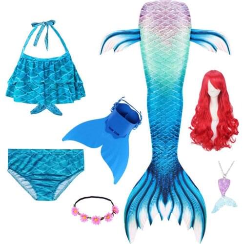 Little Kids Girls Swimming Mermaid tail With Monofin Flipper Mermaid Costume Cosplay Children Swimsuit Fantasy Beach Bikini Suit