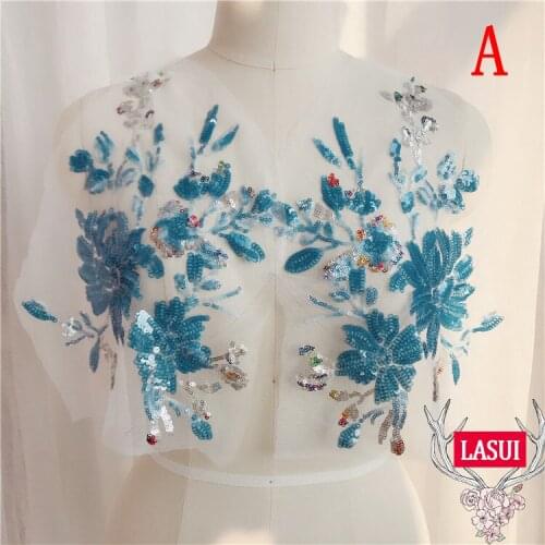 LASUI NEW 1 pair Two-color sequins color lace collar accessories evening dress jewelry lace flower fabric decoration 0343