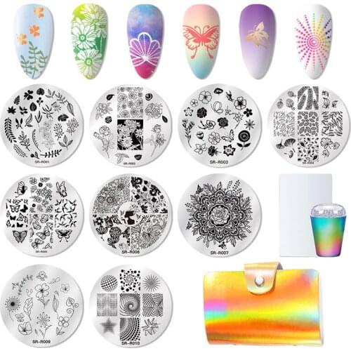 Nail Stamping Plates Set Flower Animal Pattern Nail Art Stamper & Scraper Template Image Plate Stencil Nails Tool