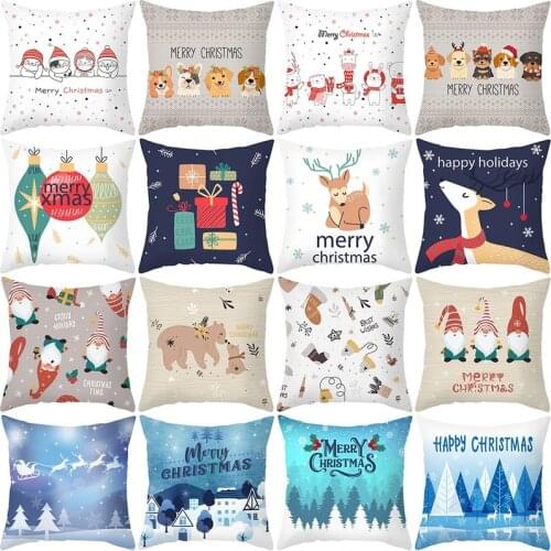 Christmas Cushion Cover 45*45 Pillowcase Tree Decoration Santa Claus Cushion Cover Christmas Decorations for Home Xmas Ornament