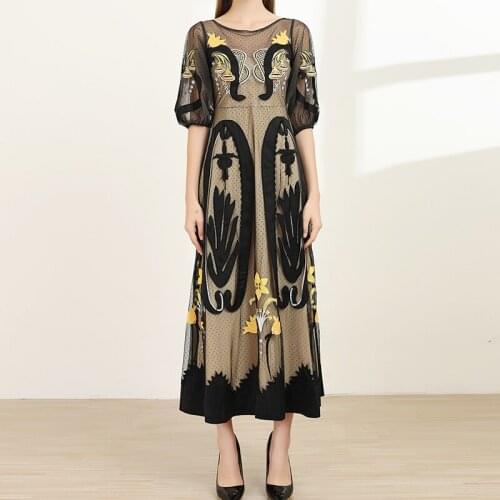 Newest HIGH QUALITY Fashion 2021 Stylish Designer Runway Dress Womens Half Sleeve Embroidery Gauze Dress