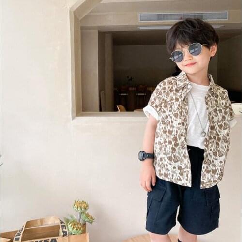2021 new girls boys printed shirt cotton shorts sleeve summer kids top